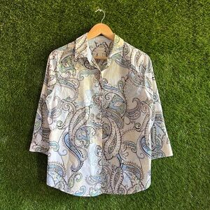 Chico’s 1 No Iron Paisley Button Down Collared Shirt M Med Medium 8